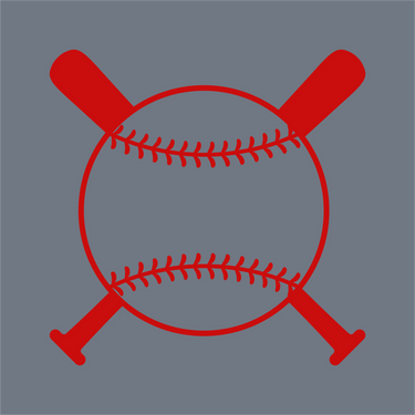 Centered on a solid gray background, a red-outline baseball with visible stitching and two crossed bats forms the InkMerge Baseball Dad Half-Stitch DTF Transfer – Ready to Press, ideal for your next baseball heat press project.